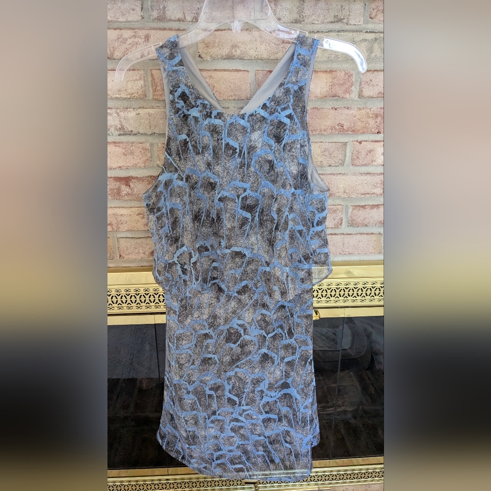 Halston Heritage Blue and Gray Patterned Dress